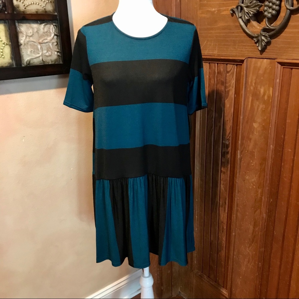 ⚜️ Teal & Black Hi-Low Striped Tunic